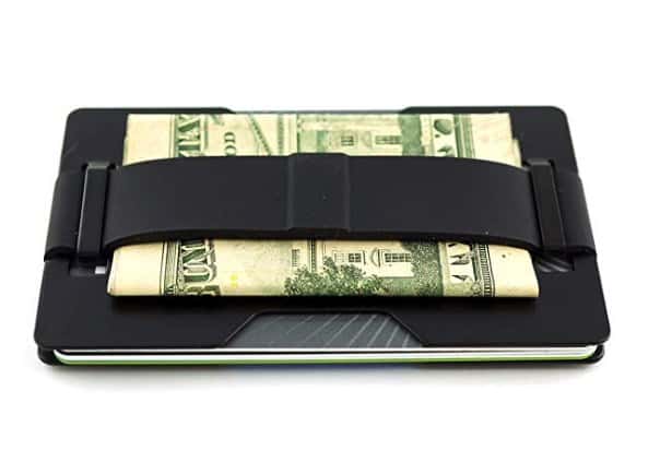 radix one black steel wallet with cash under cash strap