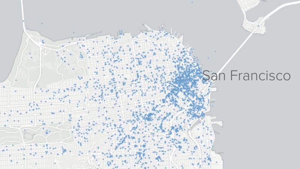 Map of Tile users in San Francisco.