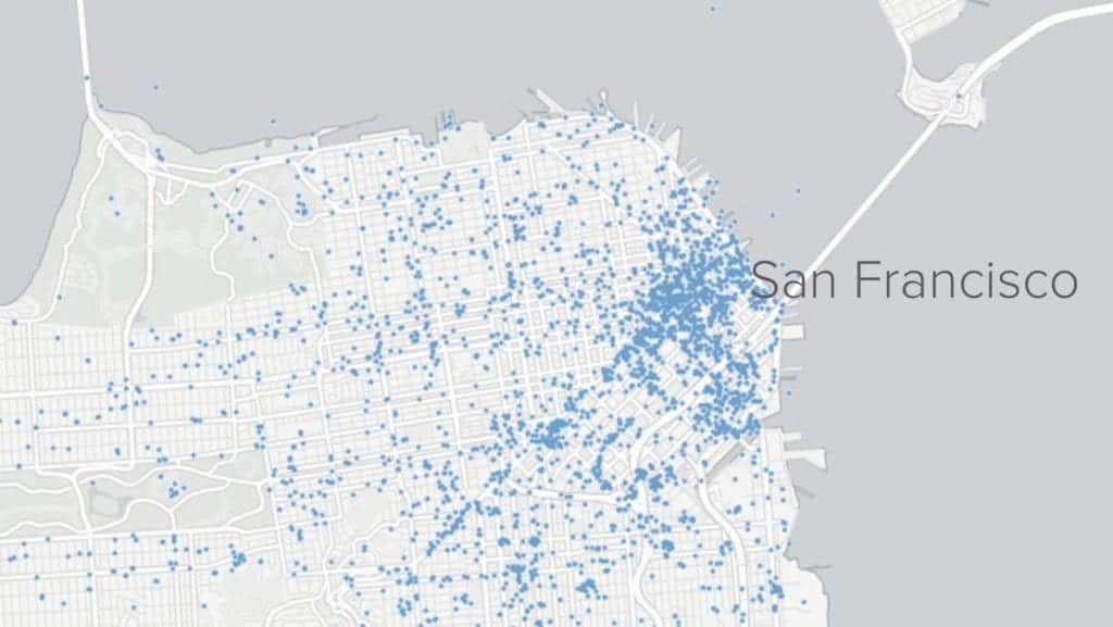 Map of Tile users in San Francisco. 