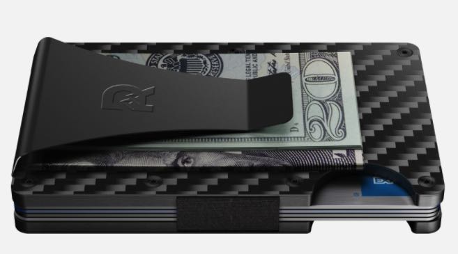 Ridge carbon fiber card holder with bills under money clip