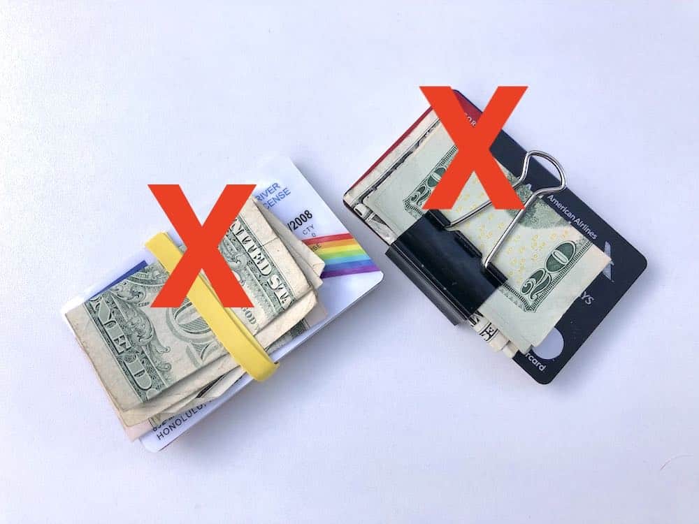binder clip and rubber band wallets