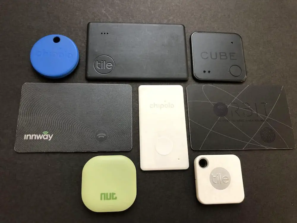 8 different bluetooth trackers together in a group