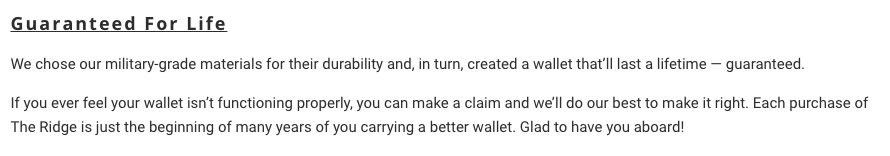 Ridge wallet guarantee