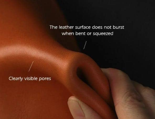 full grain veg tan leather folded to show pores besttools on Etsy