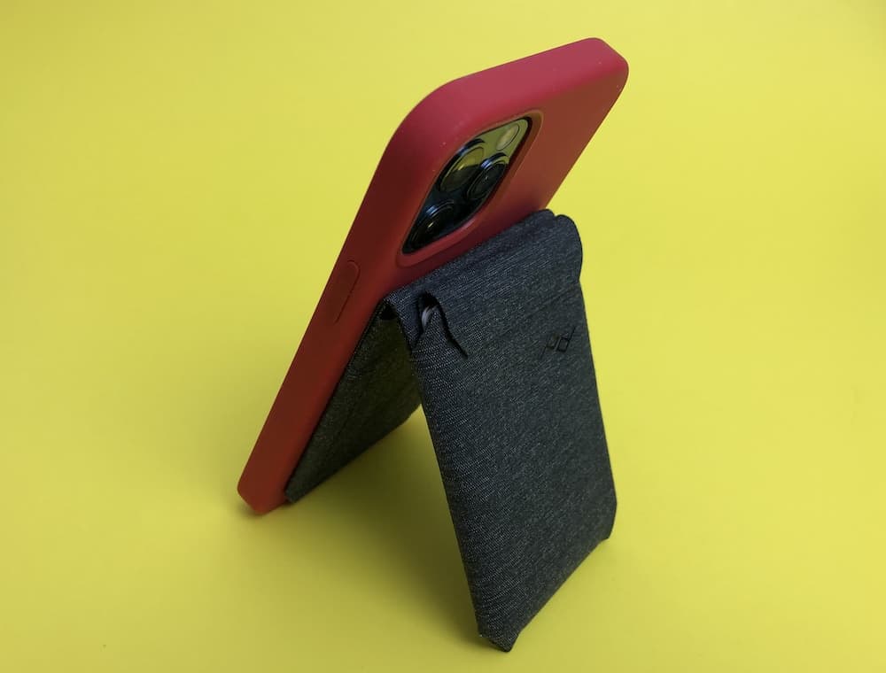 Peak Design wallet in portrait position with phone