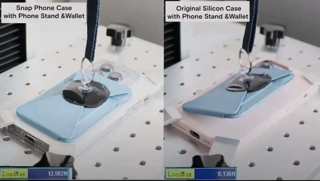 Moft snap case vs Apple silicone case strength test of Moft wallet