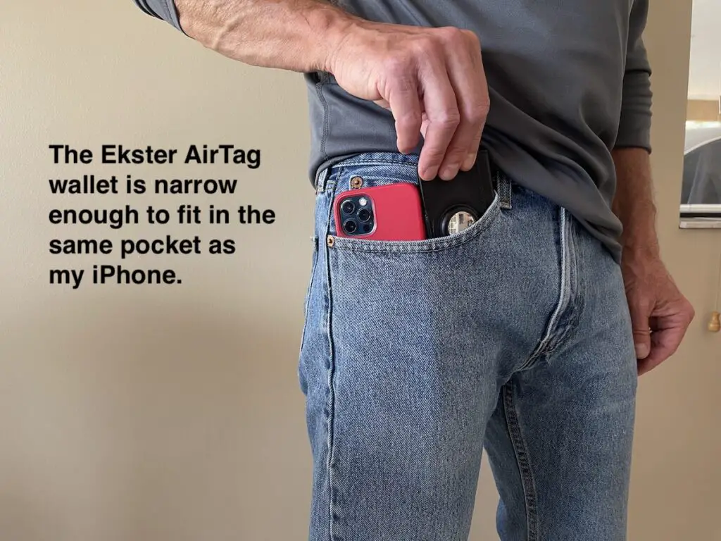 Ekster AirTag wallet inserted in jeans pocket