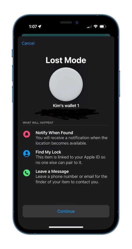 Lost mode on mobile