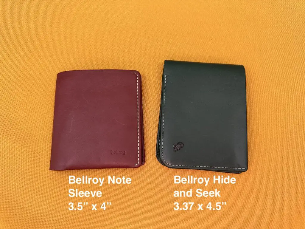 Bellroy Note Sleeve and Hide and Seek size comparison