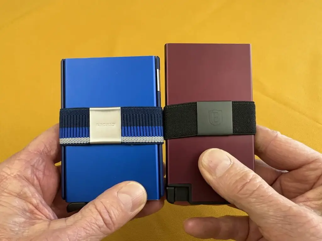 Ekster aluminum cardholder and Secrid cardslide next to each other