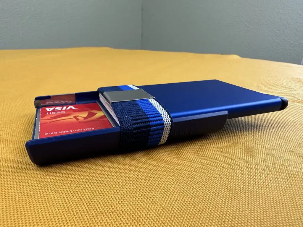 Secrid Cardholder from edge side with slide tray extended
